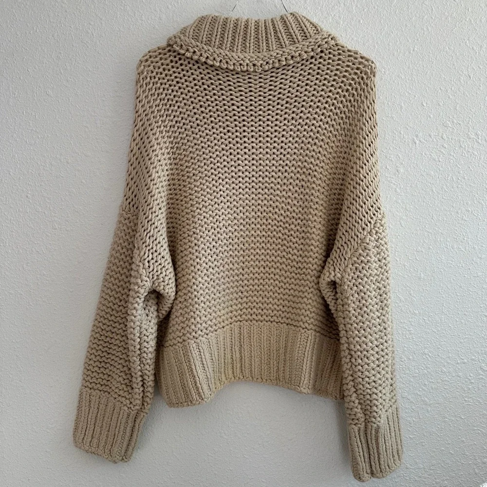 Free People My Only‎ Sunshine Sweater Womens Large Beige Mock Neck Chunky Knit